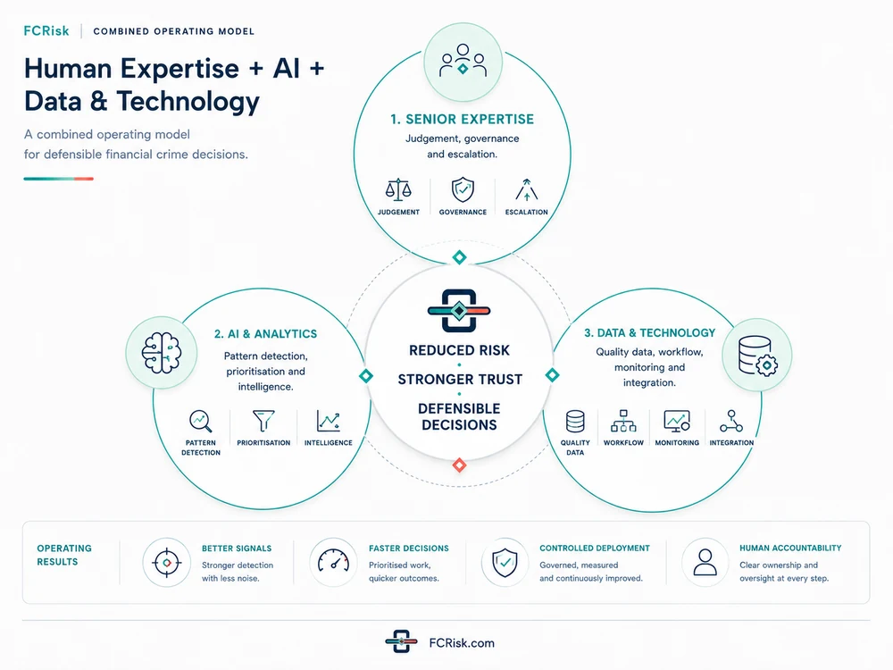 Human Expertise plus AI plus Data and Technology diagram